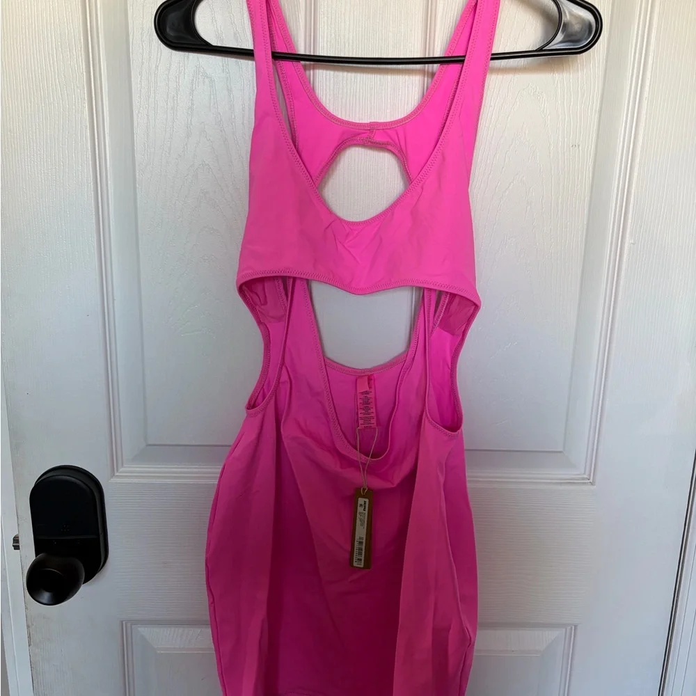 SKIMS Recycled Swim Cut-Out Tank Dress – Taffy Pink | Size S | NWT